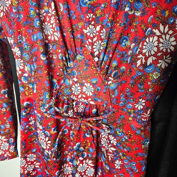 Vintage 60s 70s Red Prairie Floral Bohemian Dream Dress - Picture 6 of 16